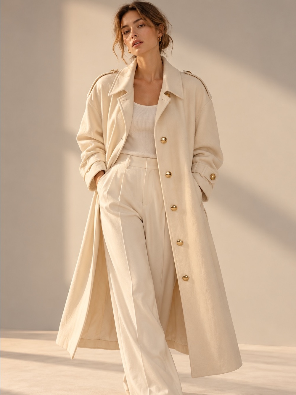 Vintage Cream Suiting Wool Car Coat